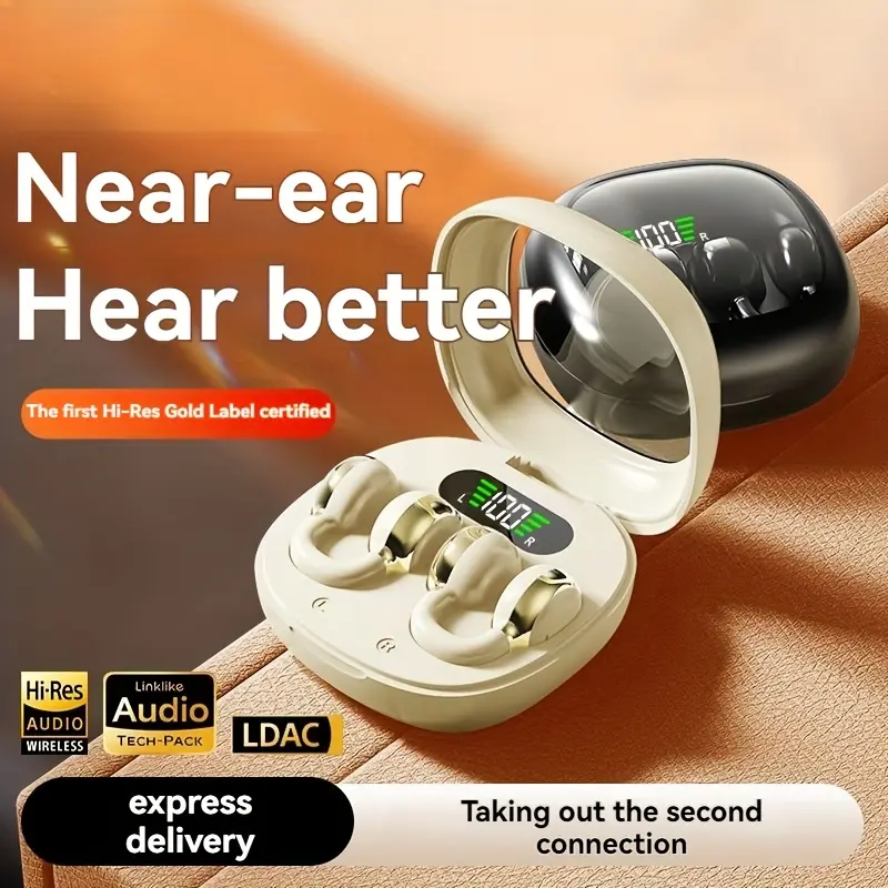 Wireless Earbuds with Ultra-Long Playtime, Mini Size for Comfortable Wear, Clip-On Style Headphones for Sports and Running