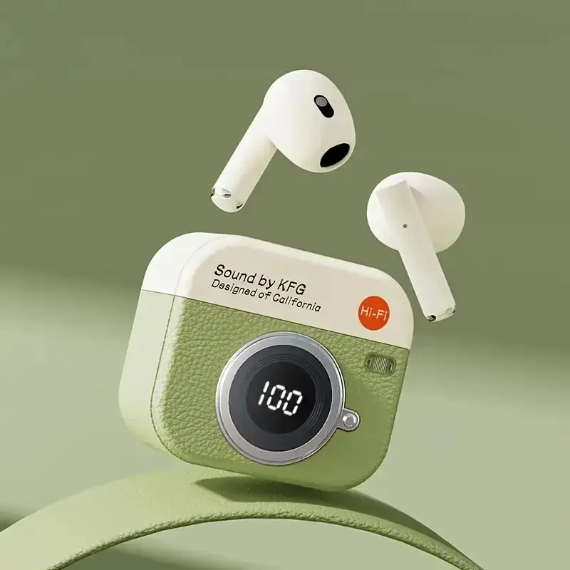 2025 LAN XUN New wireless earphones with retro style camera appearance, low latency HIFI sound quality, semi in ear wireless earphones, large capacity, long-lasting battery life, digital display charging compartment, lightweight and comfortable for c, Earbud Headphones, Earpods, Earphone Buds, Single Earphone, Lightweight Headphones, Pure Earphones, Earphones With Noise Cancellation, Good Quality Headphones, Ear Headphones, Long Earphones, Portable Headphones, Good Headphones