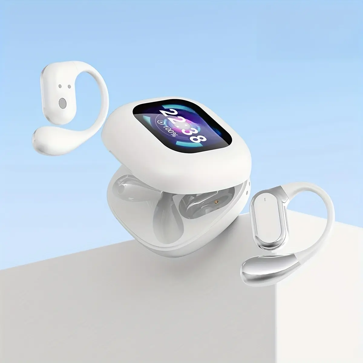 2025 New Style True Wireless In-Ear Sports Hanging Headset Couples Earpods with Touch Screen Display Gaming Earbuds Video TWS HIFI Bass Stereo ENC HD Calling Earphones for Cellphone Music Smart Headphones