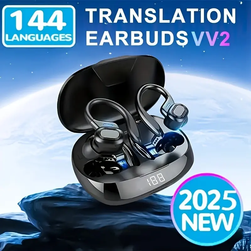 LAN XUN Real-Time Translation Earphones- 144 Languages Instant Translator with Meeting Transcription, Perfect for Travel, Business& Work, Work Communication, Multilingual Communication, Portable Device, Wireless Earbuds, Durable Plastic, Lightweight, Travel Communication, Business Meetings, Modern Translator, Sleek Device, Sturdy Construction, Highquality Build, Conference Attendees, Business Professionals, Earbuds For Translation