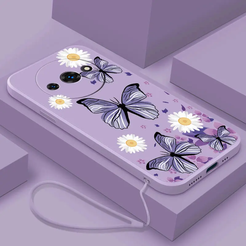 Redmi A3 redmi A3x Little Daisy Luxury Butterfly Flower Casing Liquid Silicon Back TPU Soft Case with Lanyard Cover