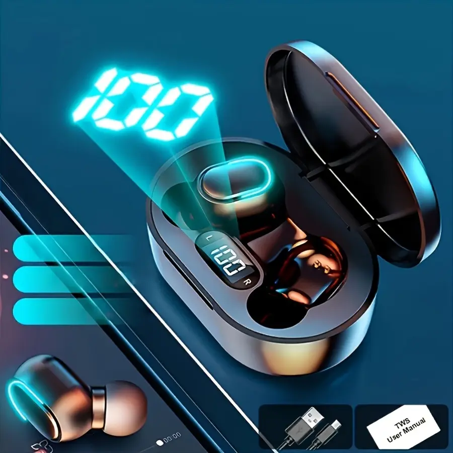 Wireless Earbuds with Control Buttons and LED Battery Display, Stylish Minimalist Design, Office Audio Equipment, Clear Calls, Comfortable Wear, Long-Lasting Battery Life, Suitable for Daily Use, Travel, or Sports, Compatible with Various Devices