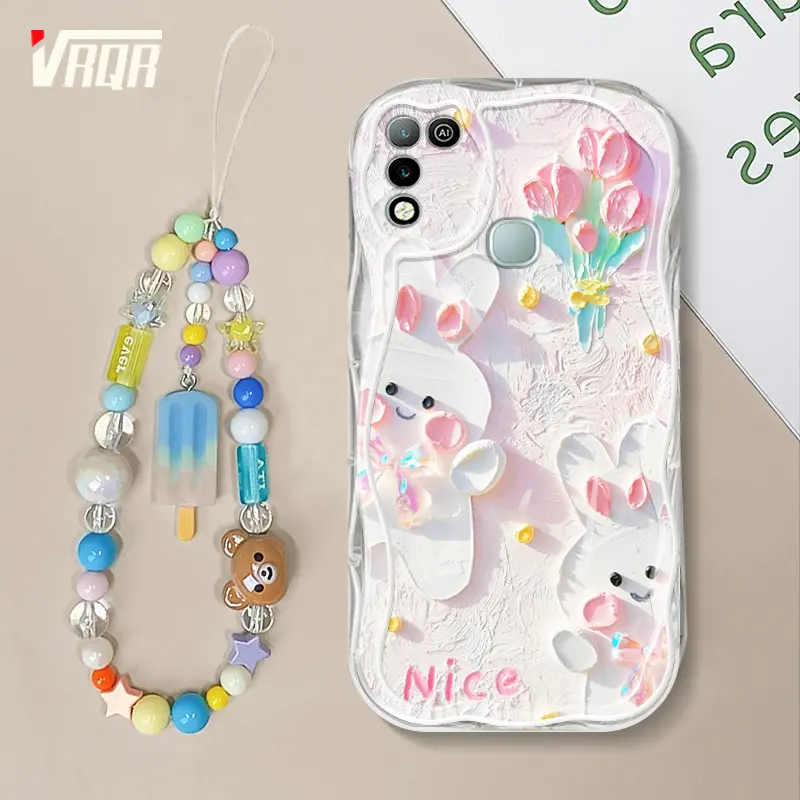 VRQR Wave Edge Casing for Infinix Hot 10 11 12 Play Phone Case Oil New Painting style Pattern Candy Bracelet Cover X688B X688C